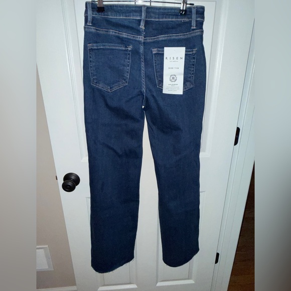 RISEN Women’s Dark Blue Flare Jeans with Tan Accents - Picture 2 of 3